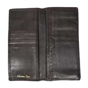 CHRISTIAN DIOR VINTAGE BROWN LEATHER BI-FOLD CHECKBOOK WALLET BILL CASE